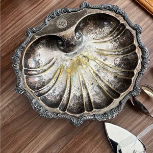 Vintage Silver and Gold Shell-Shaped Serving Dish